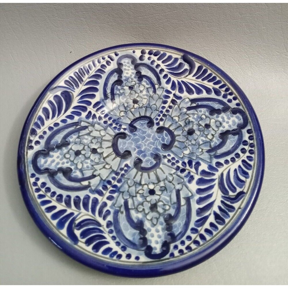 Vintage Ramos Corona Cobalt Blue Plate Mexico Pottery 7" across